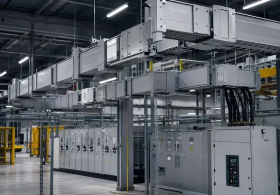 Barramentos blindados instalados pela L2M Industrial Solutions em ambiente industrial